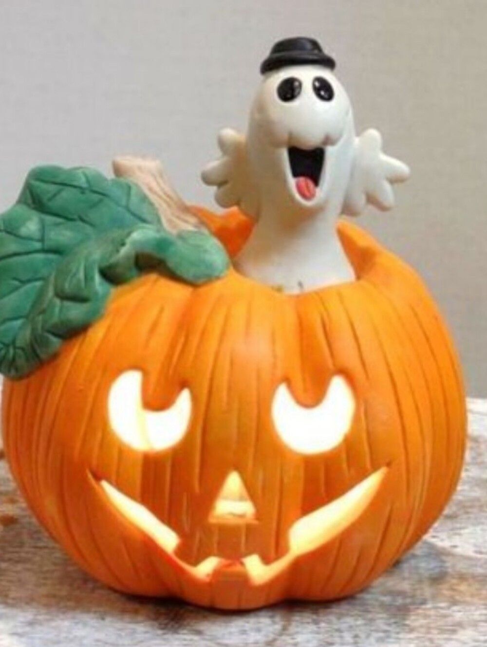 Lighted Halloween Ceramic Pumpkin Ghost Night Light Fun Decor